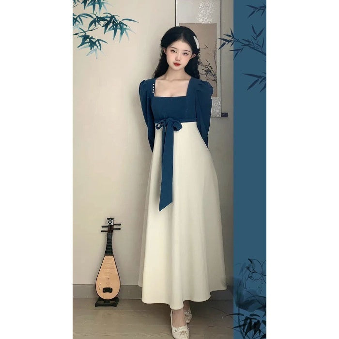 National Style New Chinese Style Spring And Autumn French Retro Elegant Slim Square Collar High Waist Skirt - Image 9