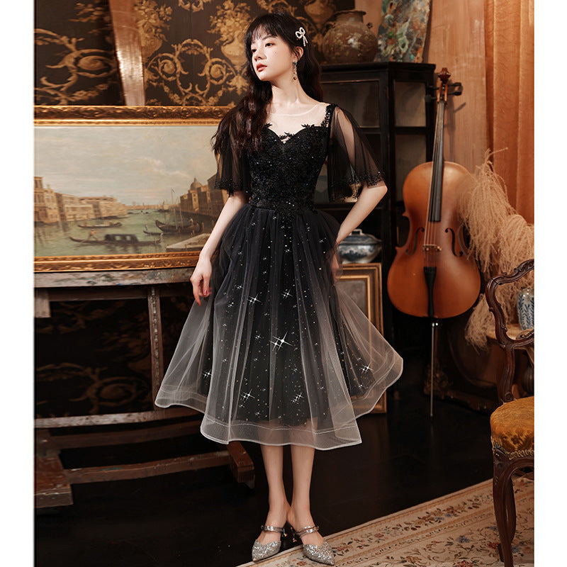 Spring Art Exam Black Xianqi Student Host Annual Party Dress - Image 5