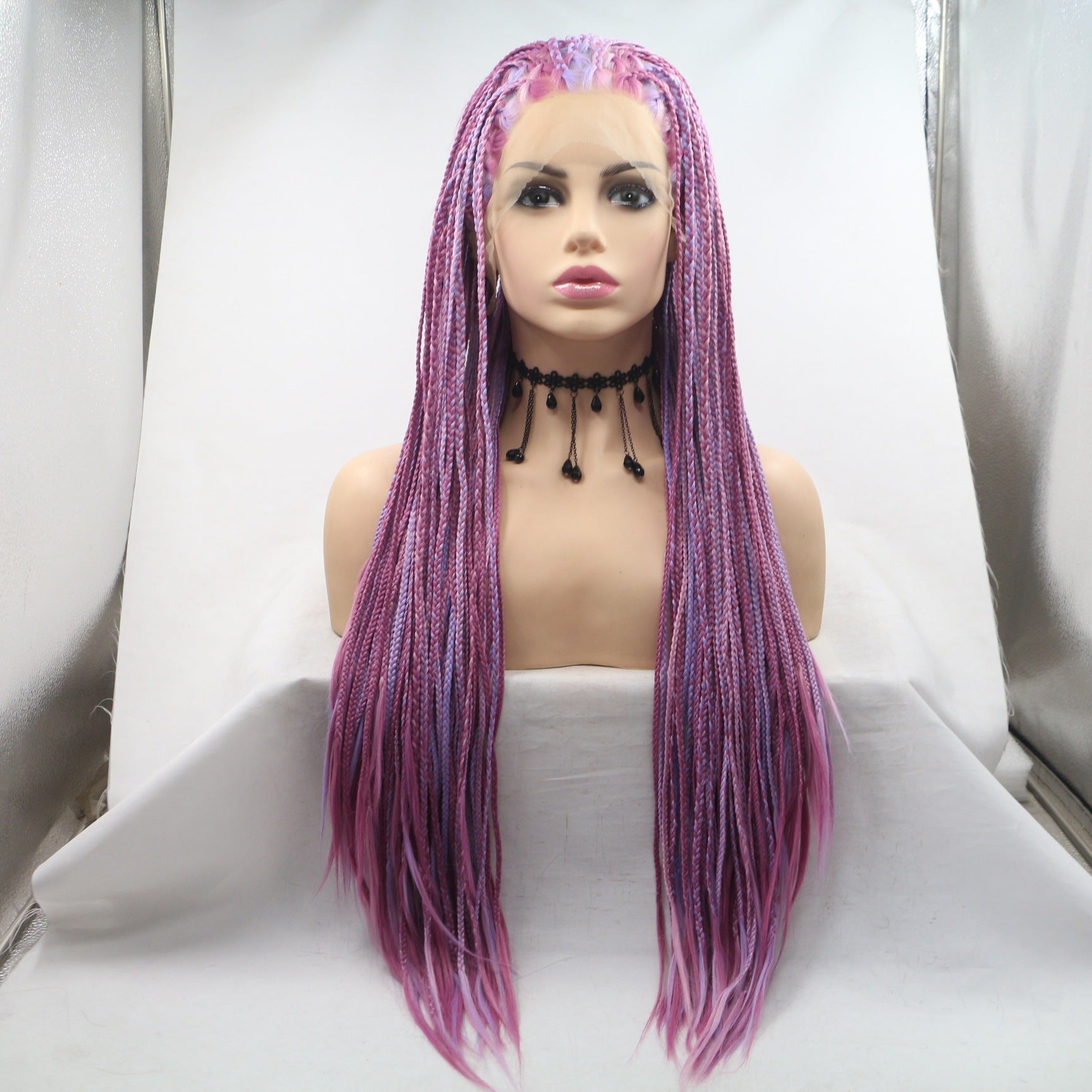 Fashionable Chemical Fiber Wig Female Deep Light Purple Long Straight Hair Small Braid High Temperature Silk Headgear - Image 5