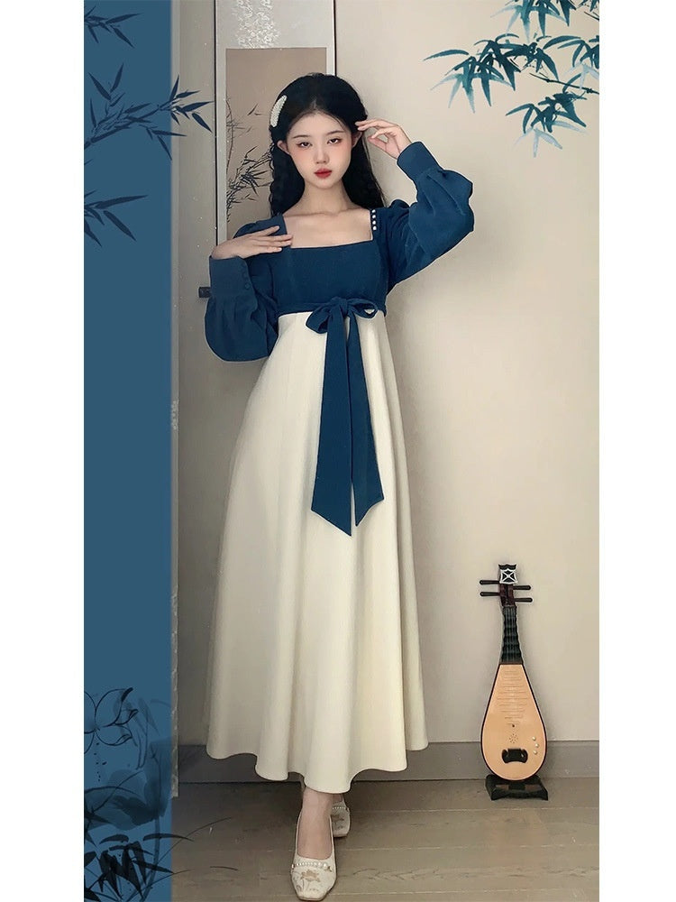 National Style New Chinese Style Spring And Autumn French Retro Elegant Slim Square Collar High Waist Skirt - Image 7