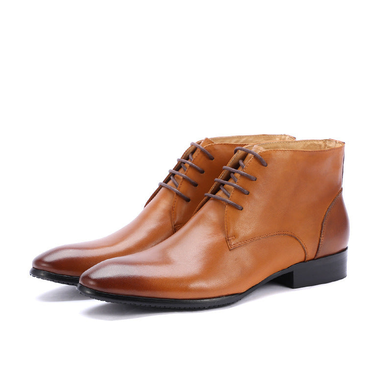 Autumn And Winter New High-top Leather Men's Shoes Pointed Toe Business Formal Wear British Martin Boots Short Boots Men - Image 2