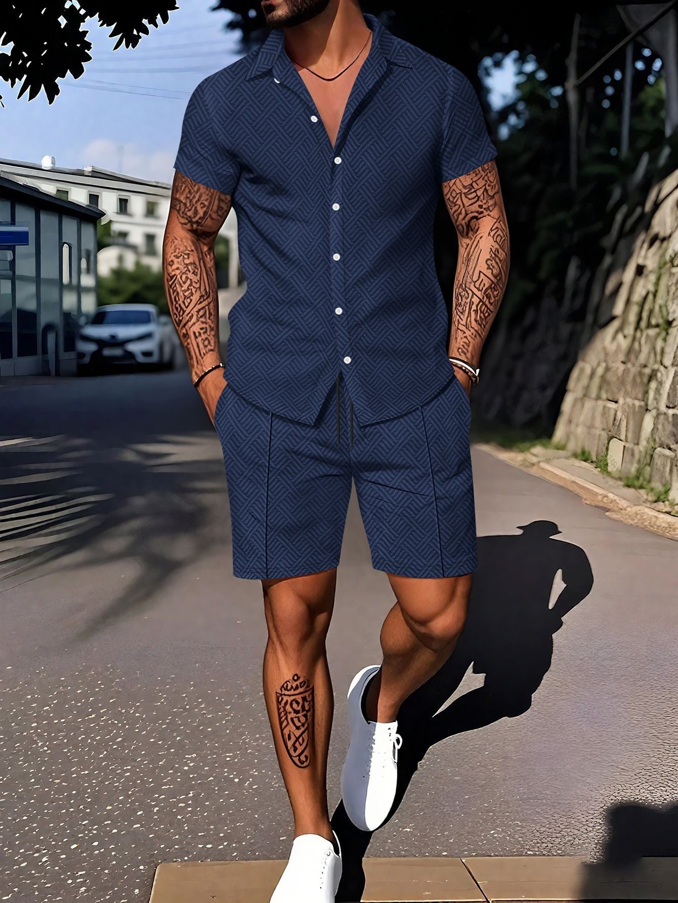 European And American Ins Fashion Men's Digital Printing Casual Short Sleeve Suit - Image 3