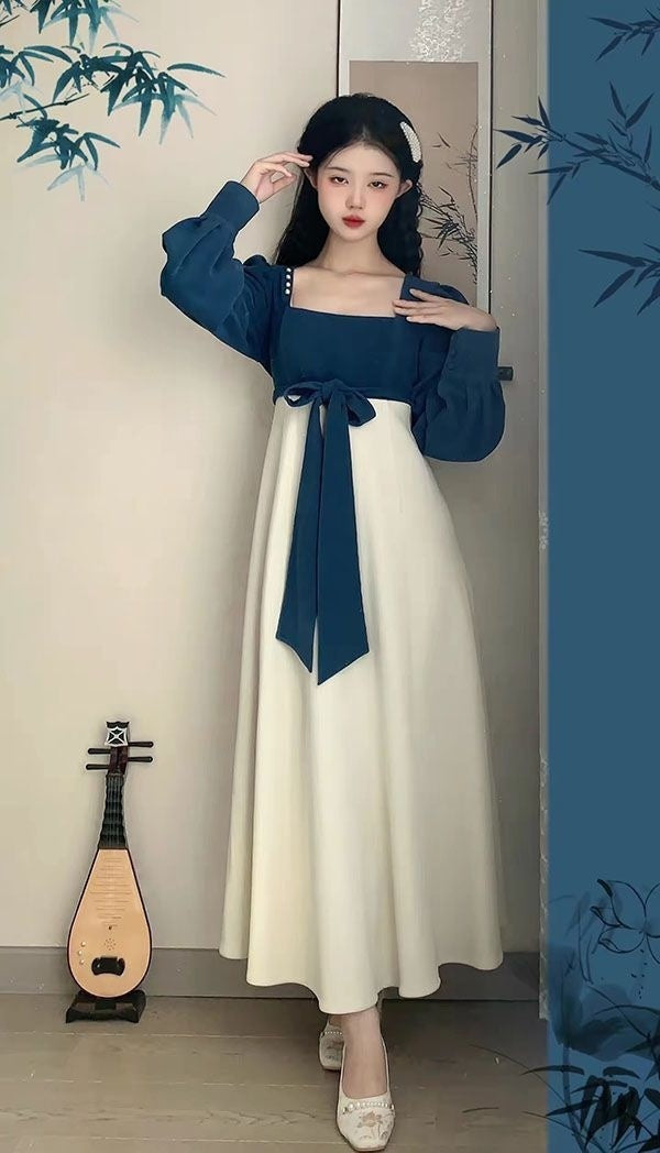 National Style New Chinese Style Spring And Autumn French Retro Elegant Slim Square Collar High Waist Skirt - Image 5