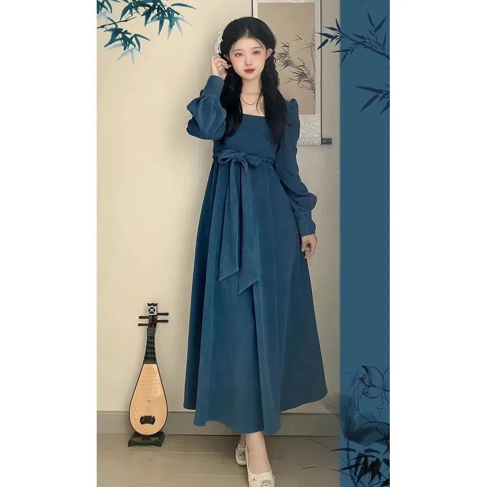 National Style New Chinese Style Spring And Autumn French Retro Elegant Slim Square Collar High Waist Skirt - Image 4