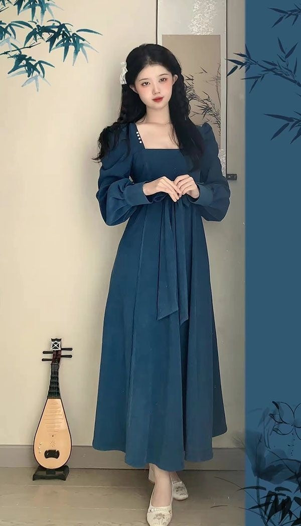 National Style New Chinese Style Spring And Autumn French Retro Elegant Slim Square Collar High Waist Skirt - Image 6