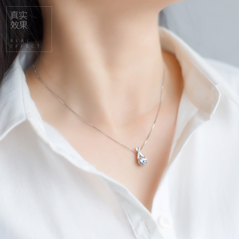 S925 Silver Pendant South Korea female wind Mori sweet short chain cross diamond necklace collar female D1513 - Image 2