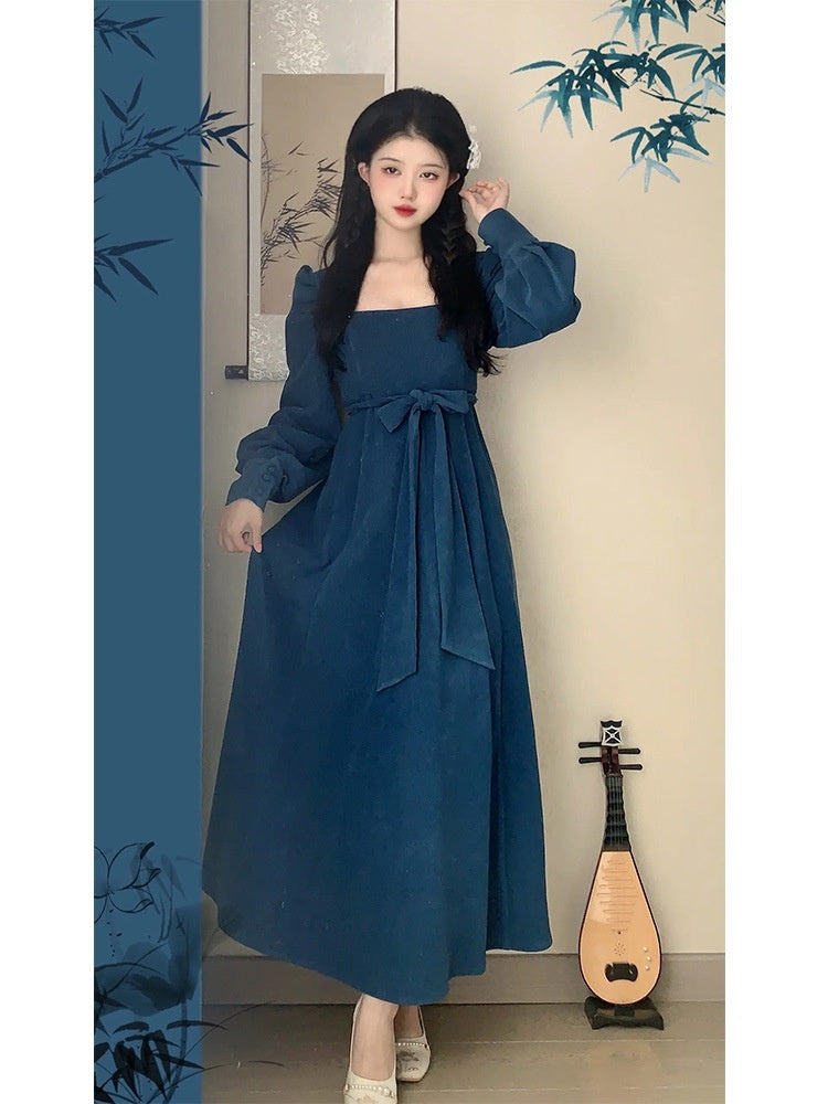 National Style New Chinese Style Spring And Autumn French Retro Elegant Slim Square Collar High Waist Skirt - Image 8