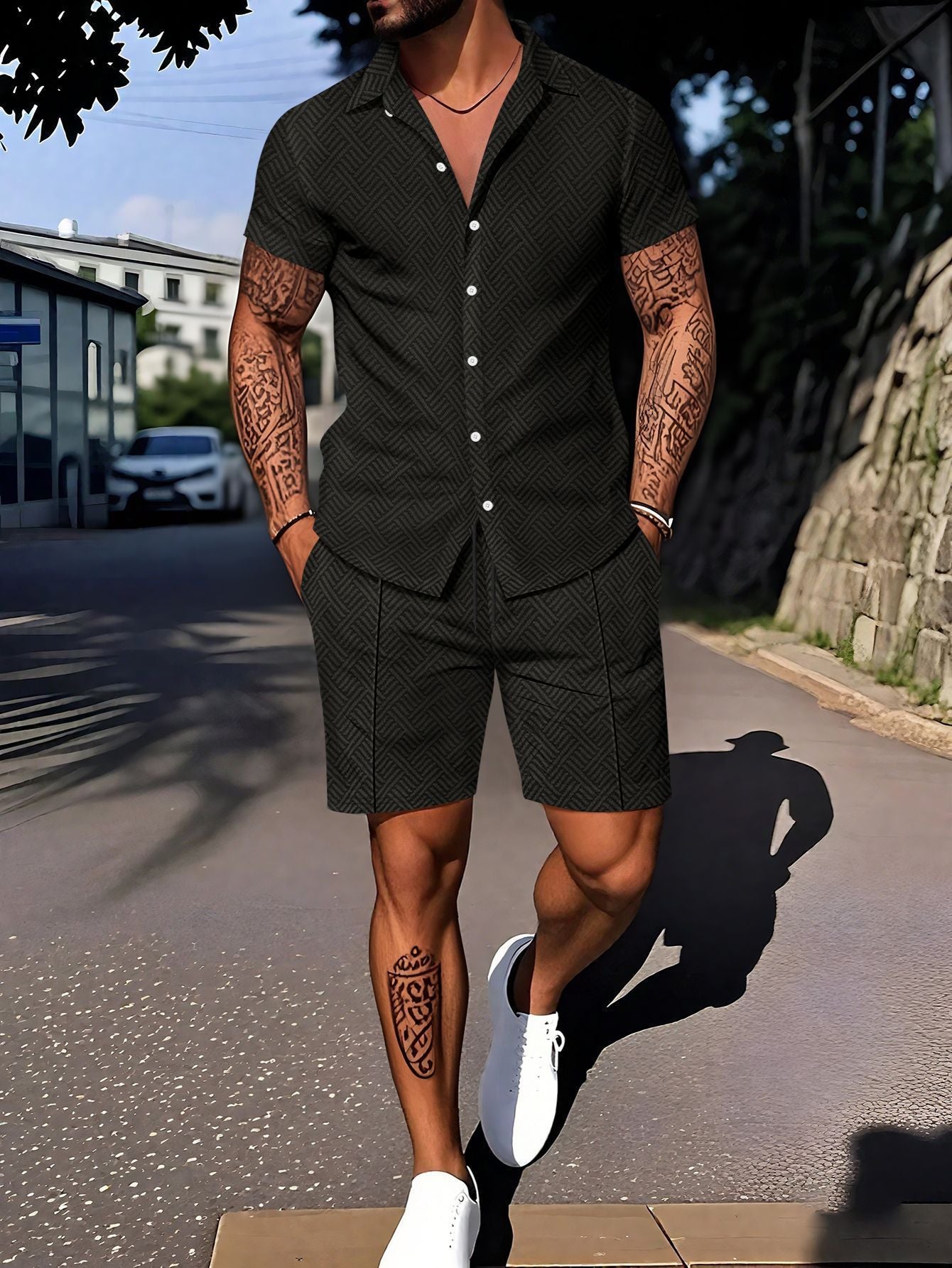 European And American Ins Fashion Men's Digital Printing Casual Short Sleeve Suit - Image 9