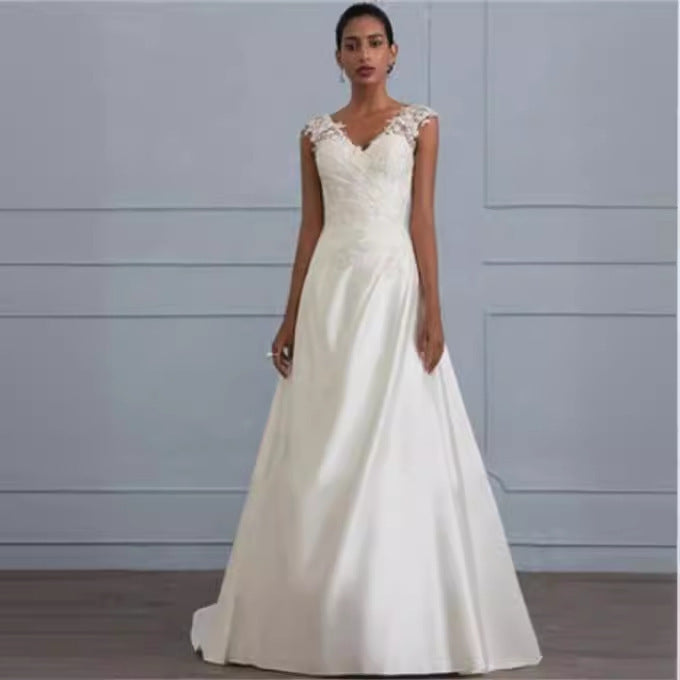 Autumn new white temperament lace dress European wedding bridesmaid backless low collar large size dress long skirt - Image 5