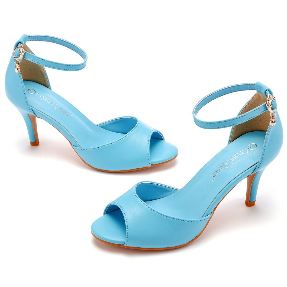 7cm Peep-toe High-heeled Sandals Shallow Mouth Buckle Plus Size - Image 9