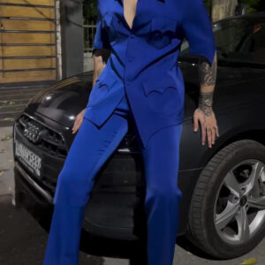 Blue Short - Sleeve Suit With Heart - Shaped Pocket Details