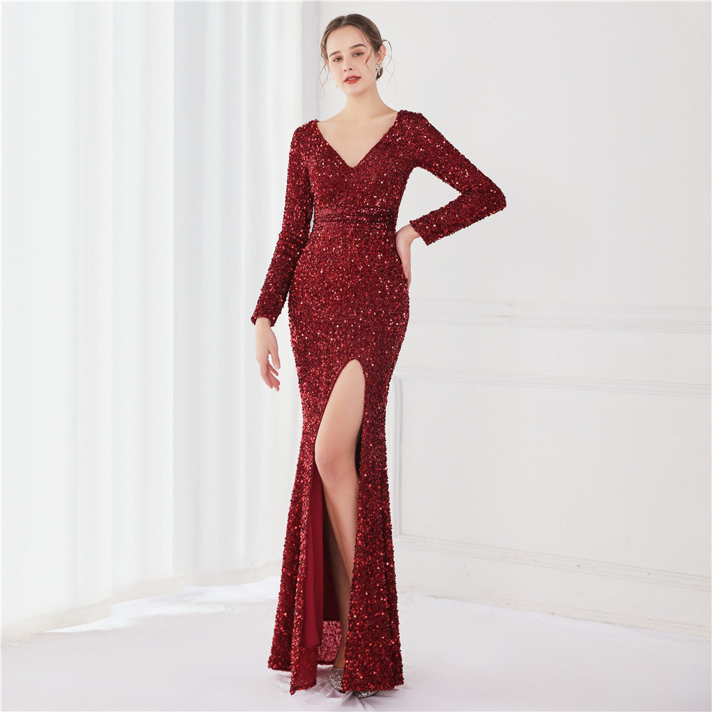 Long Sleeve Sequined Gas Field Queen Fishtail Evening Dress - Image 3
