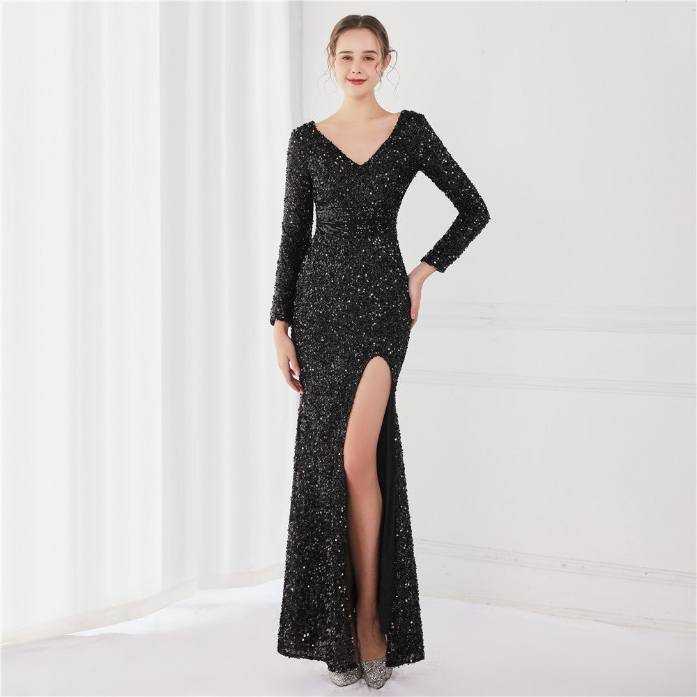 Long Sleeve Sequined Gas Field Queen Fishtail Evening Dress - Image 2