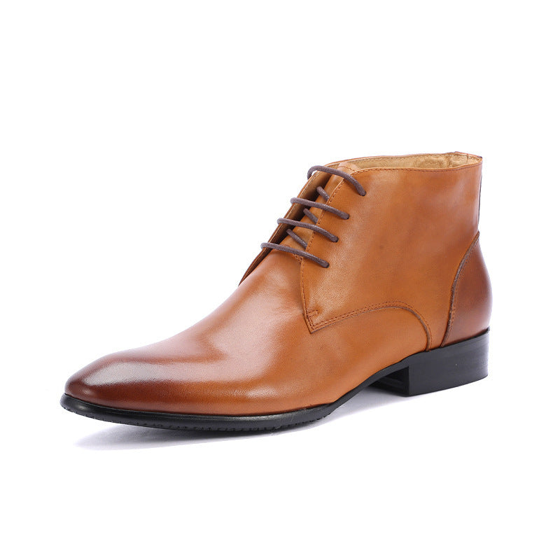 Autumn And Winter New High-top Leather Men's Shoes Pointed Toe Business Formal Wear British Martin Boots Short Boots Men - Image 3