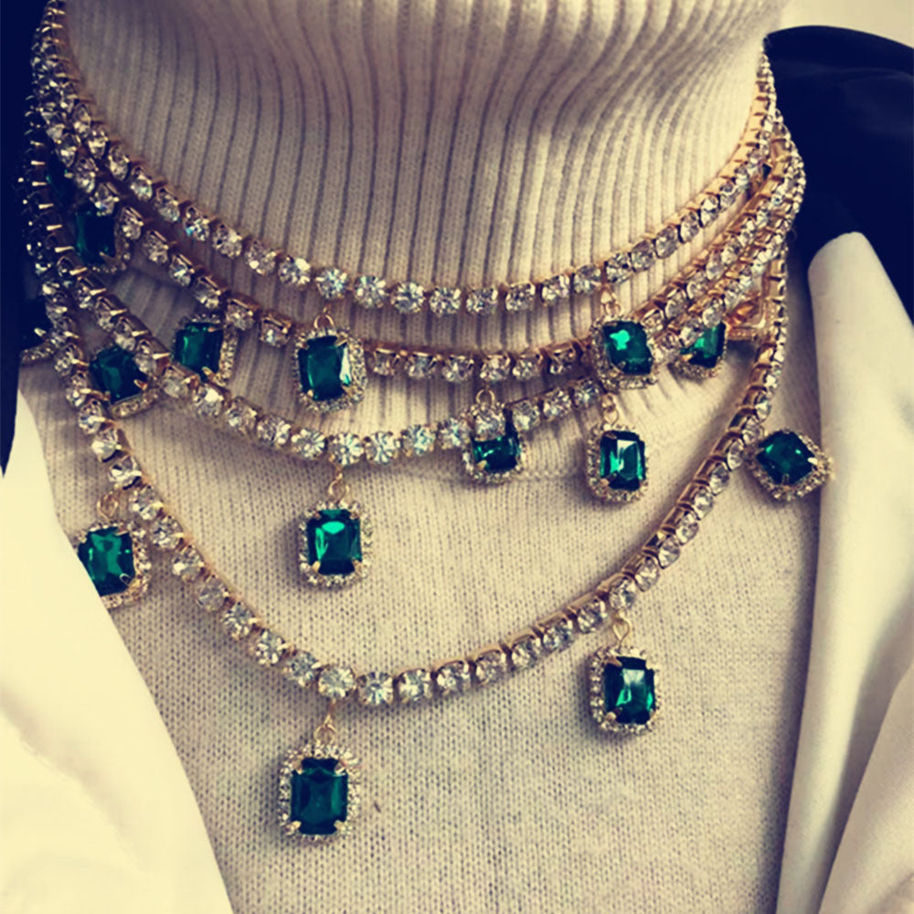 Retro Exaggerated Hip Hop Multilayer Rhinestone Pendant Necklace - Image 4