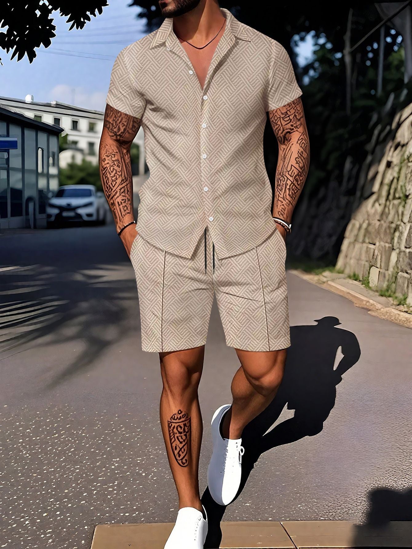 European And American Ins Fashion Men's Digital Printing Casual Short Sleeve Suit - Image 2