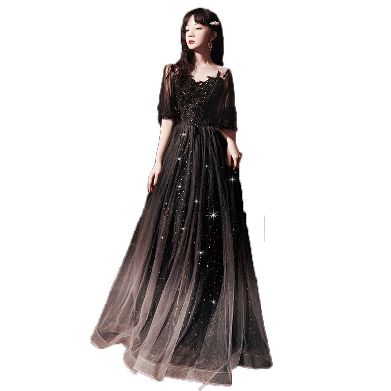 Spring Art Exam Black Xianqi Student Host Annual Party Dress - Image 2