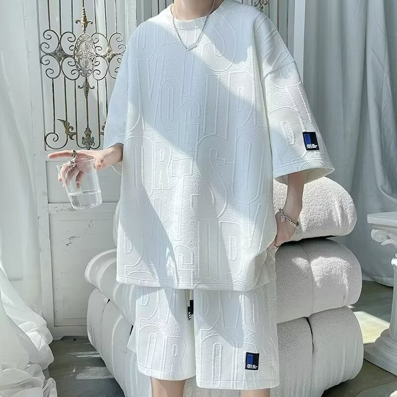 Men's Loose Leisure Sports Short-sleeved Shorts Two-piece Set