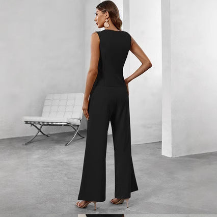V-neck Sleeveless High Waist Women's Pants Suit - Image 3