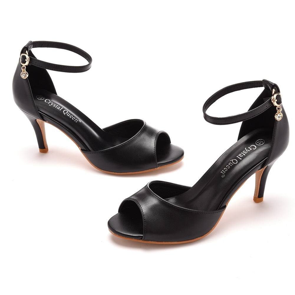 7cm Peep-toe High-heeled Sandals Shallow Mouth Buckle Plus Size - Image 6
