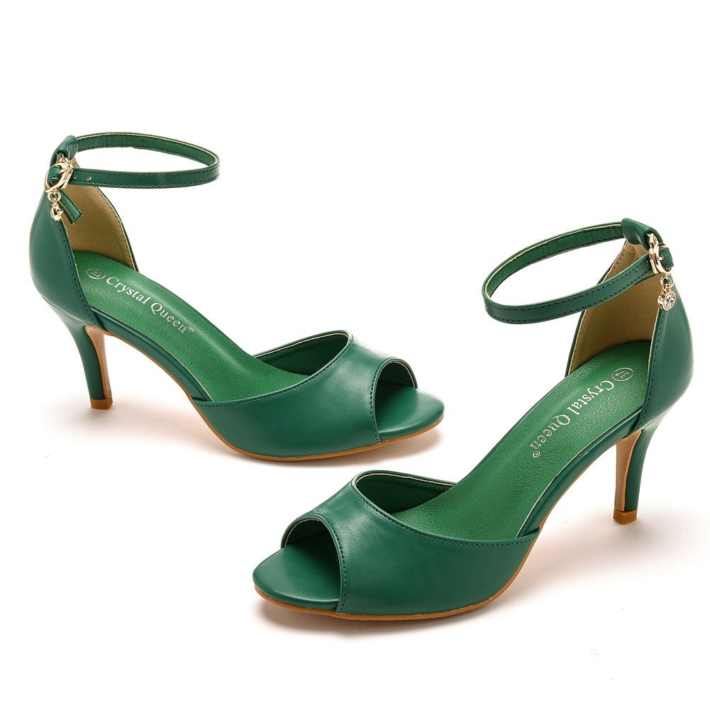 7cm Peep-toe High-heeled Sandals Shallow Mouth Buckle Plus Size - Image 7
