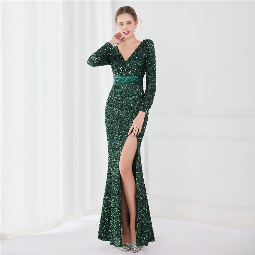 Long Sleeve Sequined Gas Field Queen Fishtail Evening Dress - Image 5