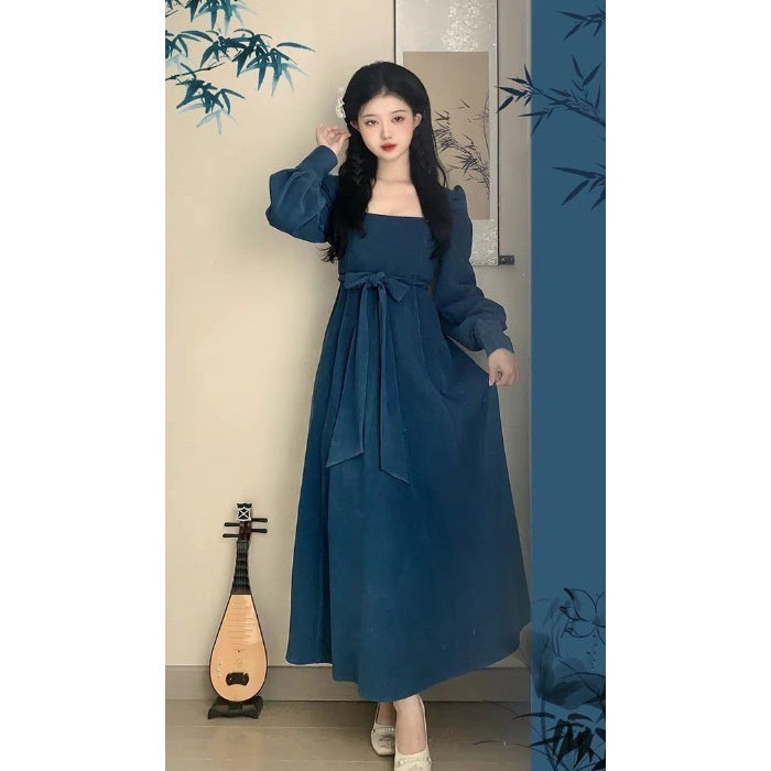 National Style New Chinese Style Spring And Autumn French Retro Elegant Slim Square Collar High Waist Skirt - Image 10