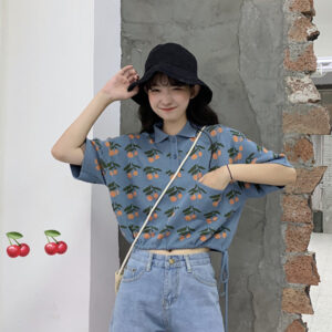 Upper Dress Drawstring Short Short-sleeved Short-sleeved Knitted T-shirt With Navel