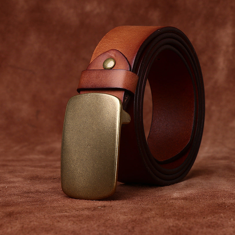 Wide Top Layer Smooth Buckle Retro Frosted Belt