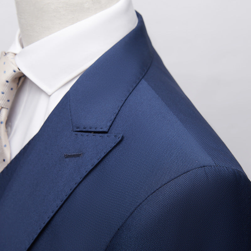 Men's British Korean Slim Fit Dark Blue Casual Three-piece Suit - Image 2