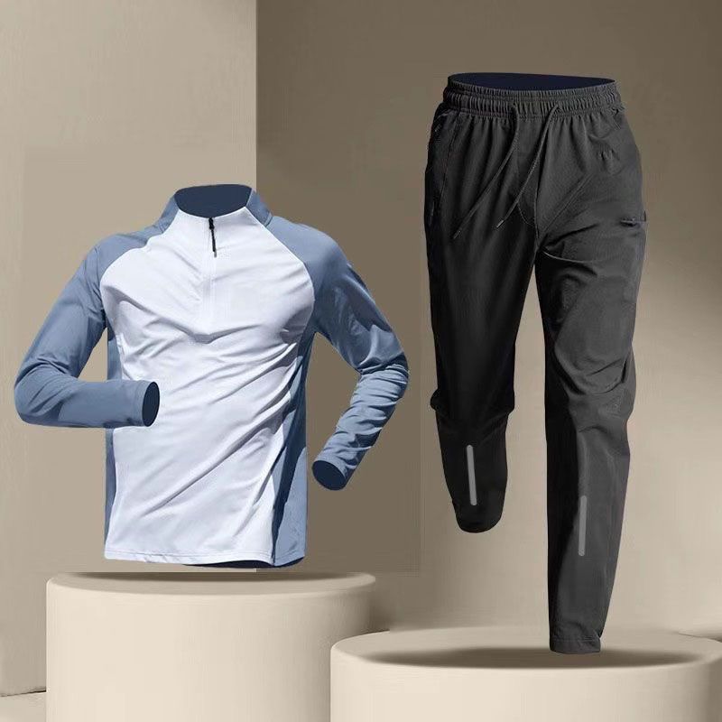 Half Zipper Training Wear Men's Quick Drying Clothes Long Sleeve Trousers Suit - Image 6