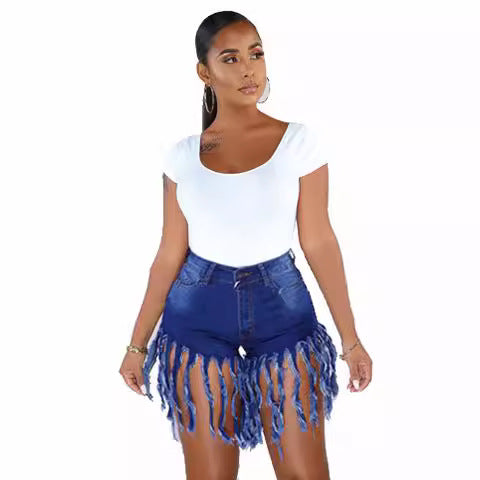 European And American Fashion Tassel Denim Shorts For Women - Image 2