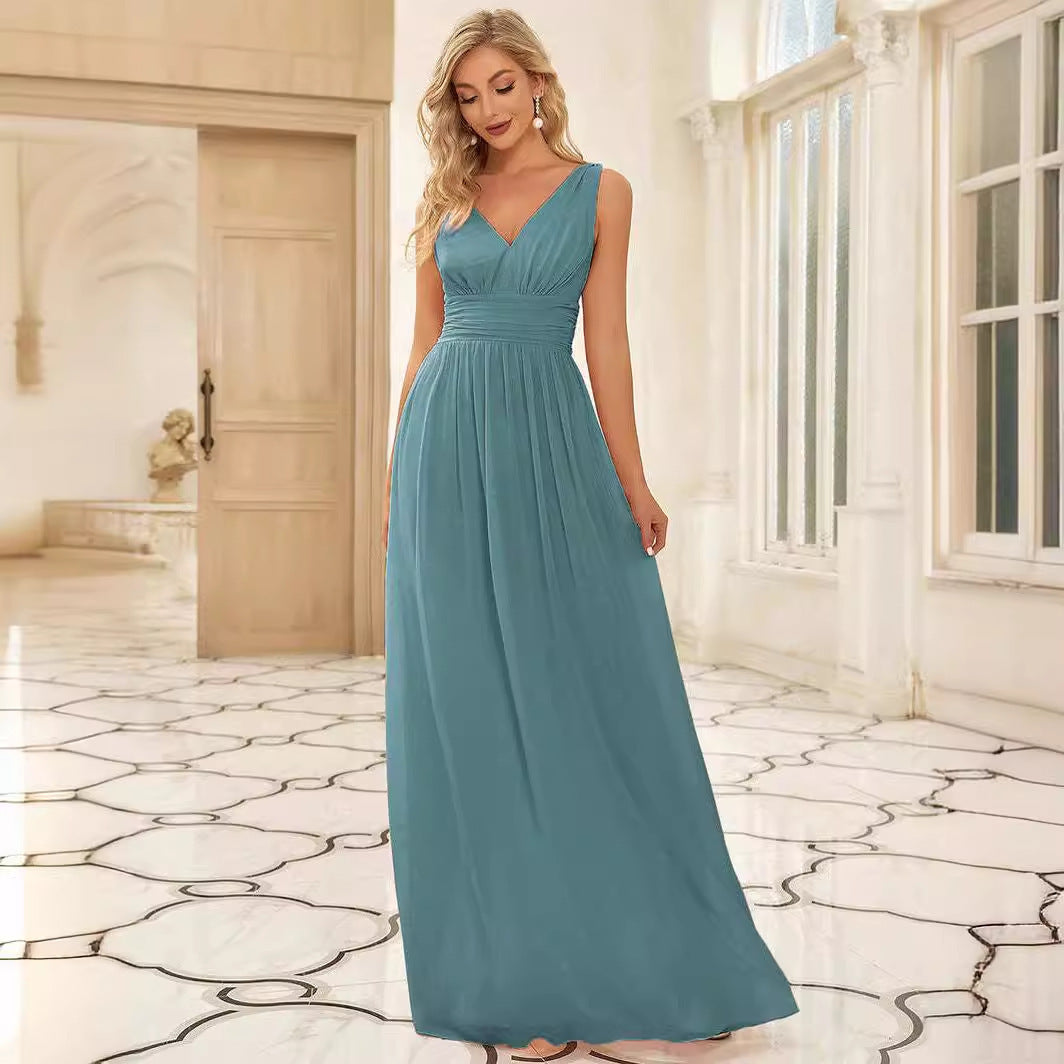 Deep V-neck Bridesmaid Plus Size High Waist Evening Dress - Image 4