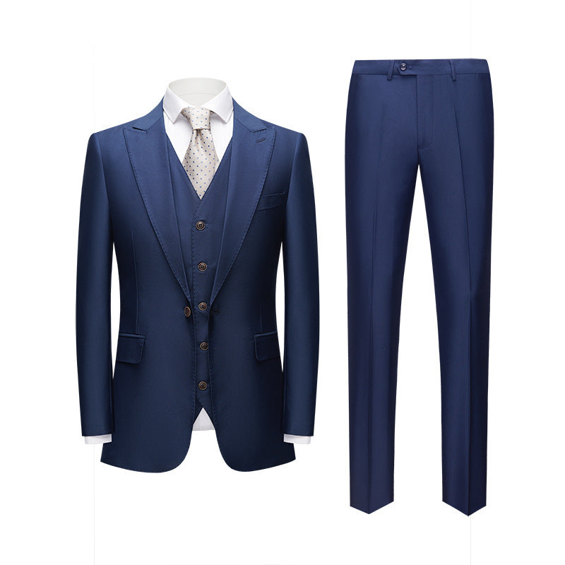 Men's British Korean Slim Fit Dark Blue Casual Three-piece Suit - Image 6