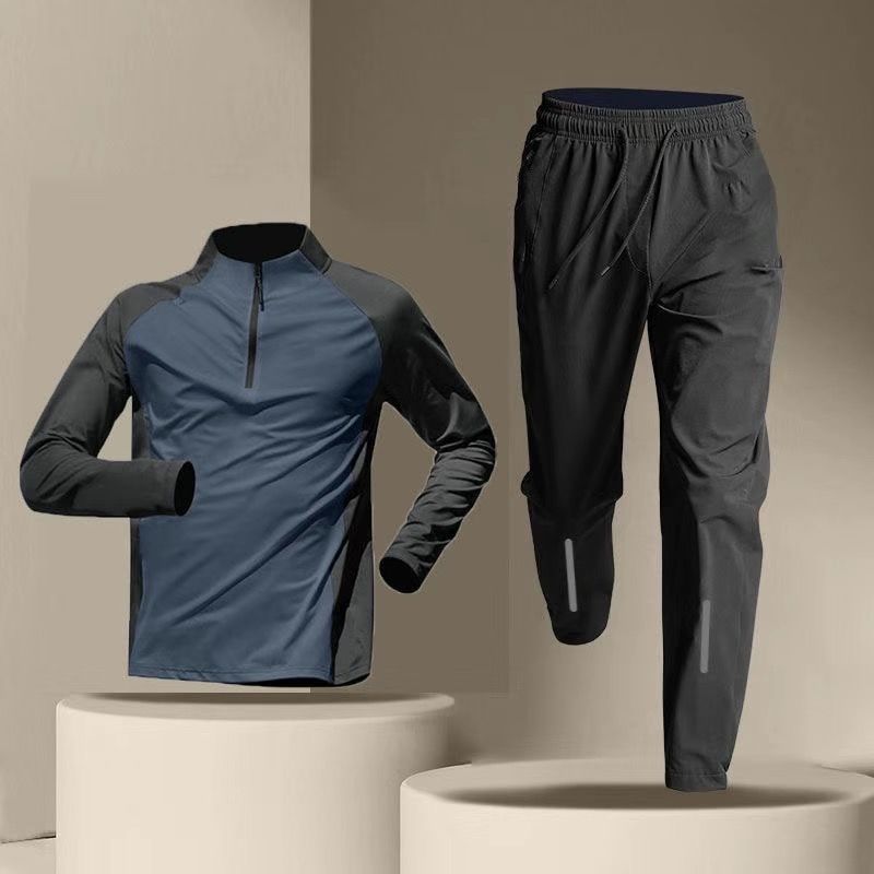 Half Zipper Training Wear Men's Quick Drying Clothes Long Sleeve Trousers Suit - Image 8