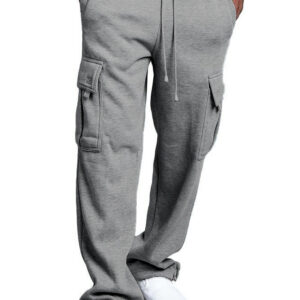 Men's Multi-Pocket Work Pants, Vintage Casual Loose Drawstring Trousers