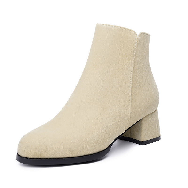 Pointed-toe Frosted Suede Side Zipper Chunky Heel Mid Heel Plus Size Female Boots - Image 6