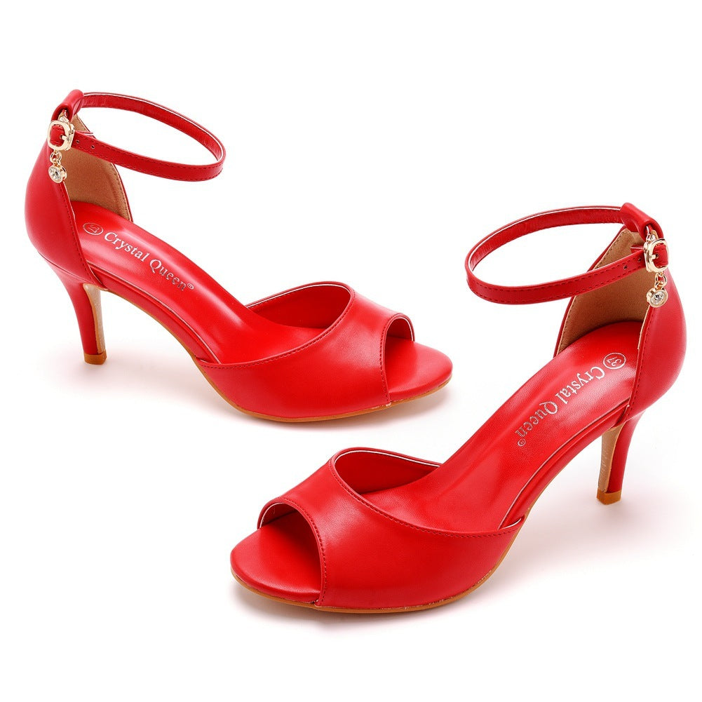 7cm Peep-toe High-heeled Sandals Shallow Mouth Buckle Plus Size - Image 8