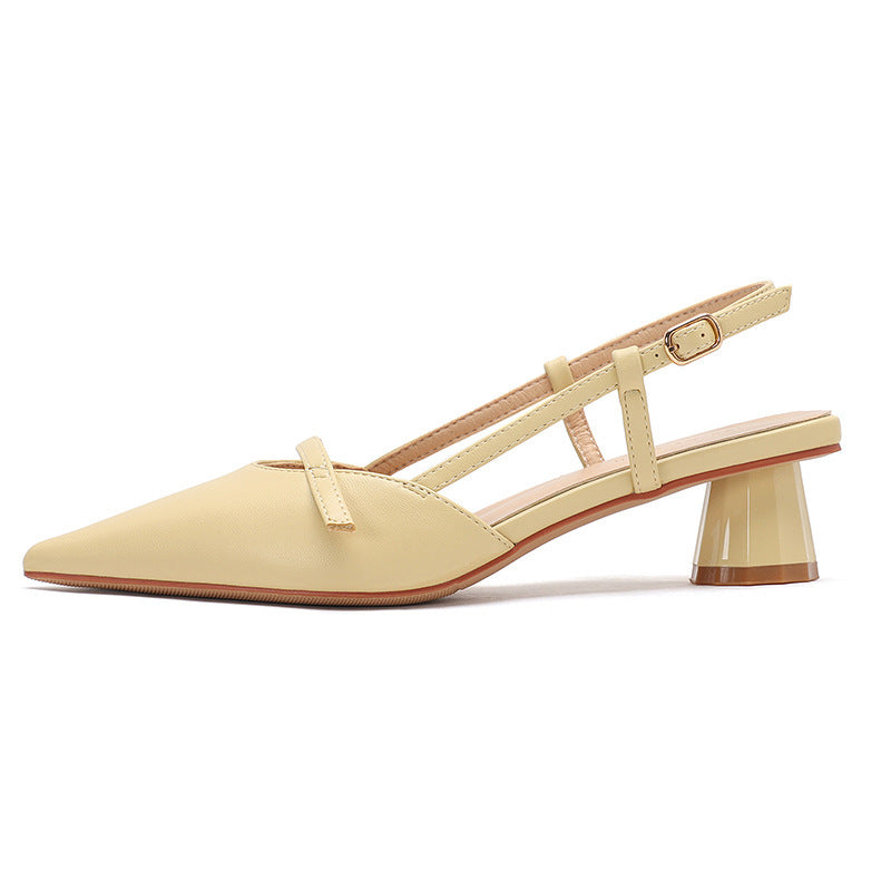 Women's Chunky Heel Low Heel Pointed Leather Stitching Fashion Sandals - Image 6