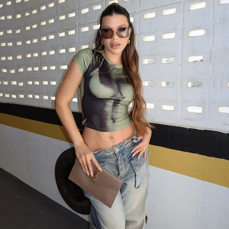 Summer Fashion Personality Hipster Contrast Color Sexy Digital 3D Printing Slim-fit Crop-top - Image 3