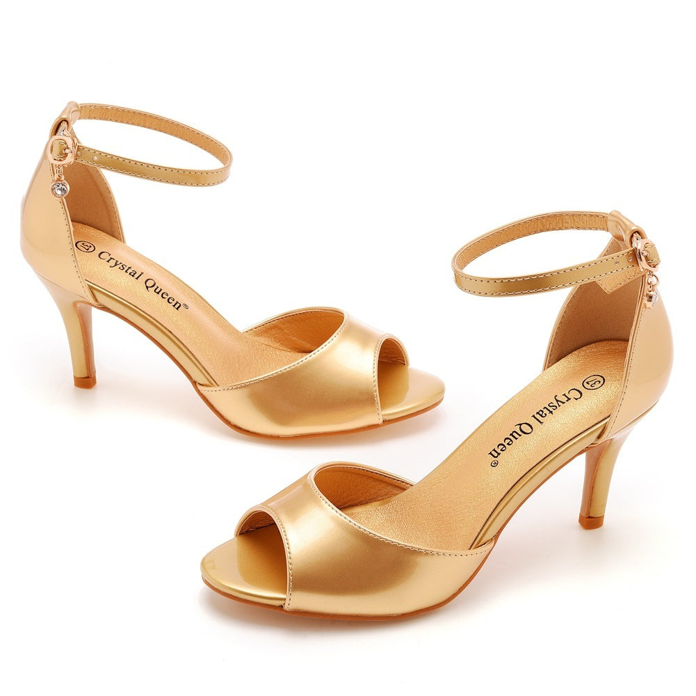 7cm Peep-toe High-heeled Sandals Shallow Mouth Buckle Plus Size - Image 3