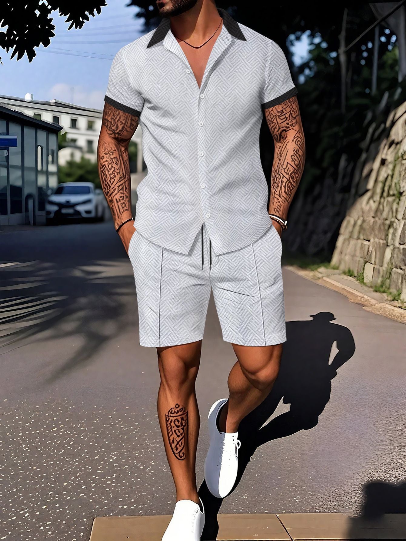 European And American Ins Fashion Men's Digital Printing Casual Short Sleeve Suit - Image 6