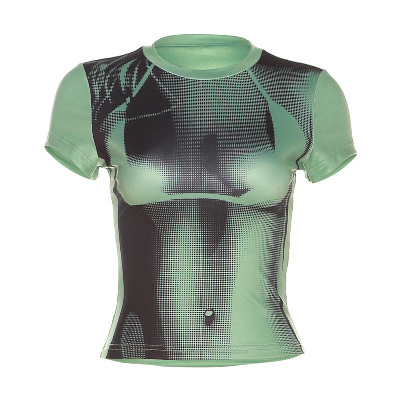 Summer Fashion Personality Hipster Contrast Color Sexy Digital 3D Printing Slim-fit Crop-top - Image 7