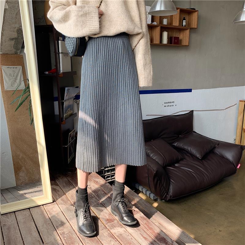 Long Retro Skirt Female Korean Slim Knit A-line Skirt
