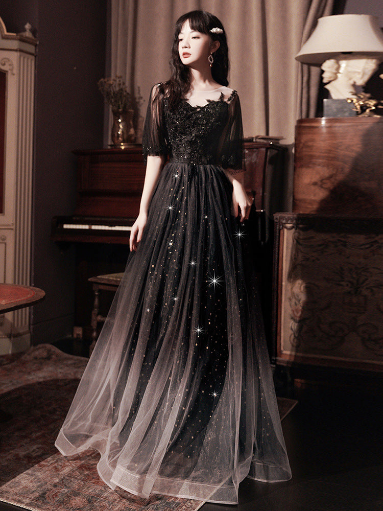 Spring Art Exam Black Xianqi Student Host Annual Party Dress - Image 4