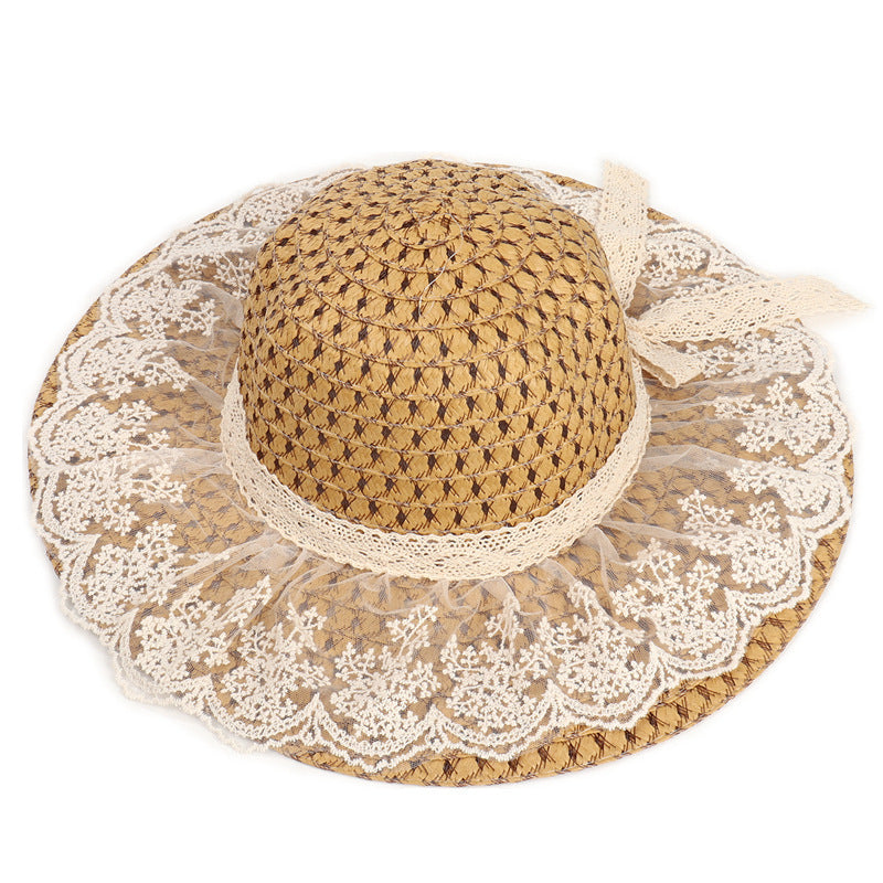 Women Lace Sun Hats For Wide Brim Straw Beach - Image 5