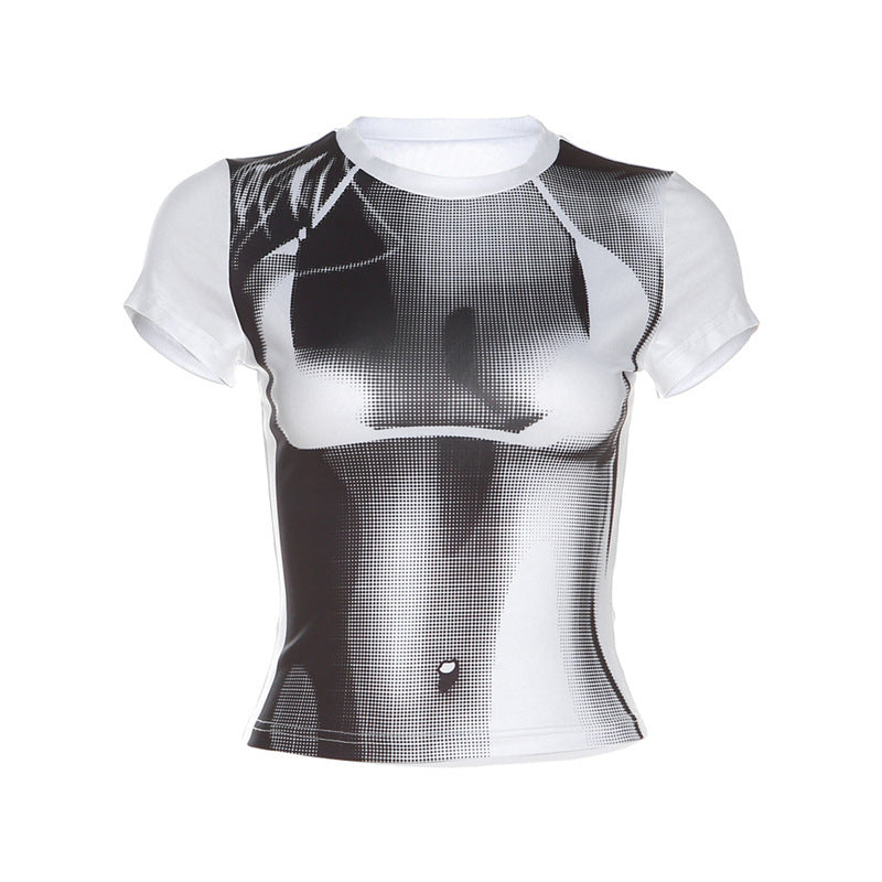 Summer Fashion Personality Hipster Contrast Color Sexy Digital 3D Printing Slim-fit Crop-top - Image 6