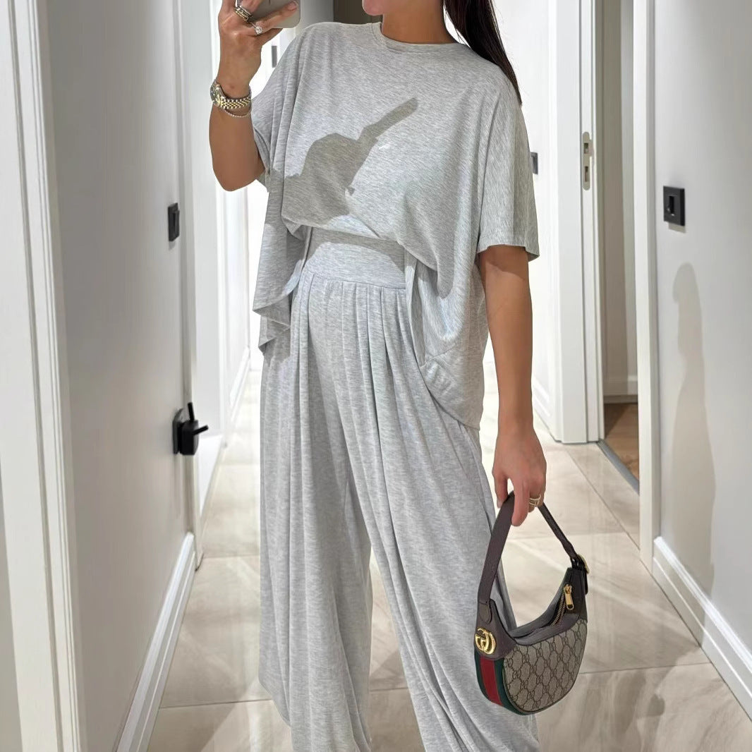 Casual Solid Color Loose Comfortable Wide-leg Pants Two-piece Women's Clothing - Image 4