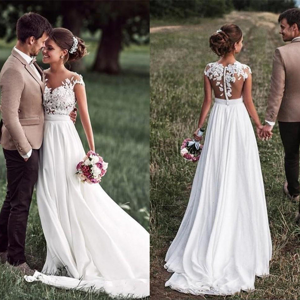 Retro Lace Shoulder Chiffon Slim Bridal Wedding Dress - Image 2
