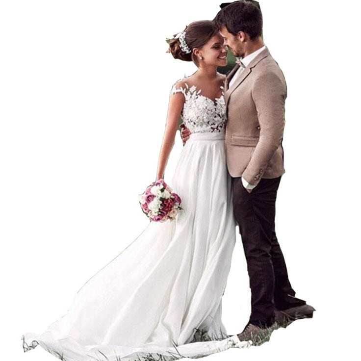 Retro Lace Shoulder Chiffon Slim Bridal Wedding Dress - Image 6